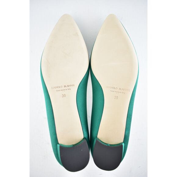 Manolo Blahnik Hangisi Emerald Green Satin Jewel Buckle Ballerina Ballet Flat 39 - Picture 12 of 12
